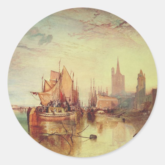 Sticker Rond Arrivée d'un bateau à vapeur par Joseph Turner (Devant)