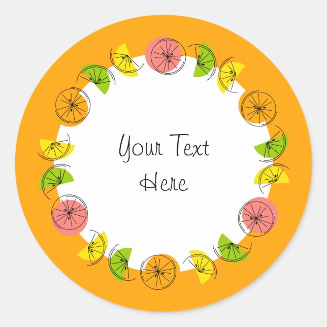 Sticker Rond Arrondi de l'autocollant Citrus Circle Orange Text (Devant)