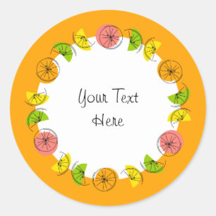 Sticker Rond Arrondi de l'autocollant Citrus Circle Orange Text