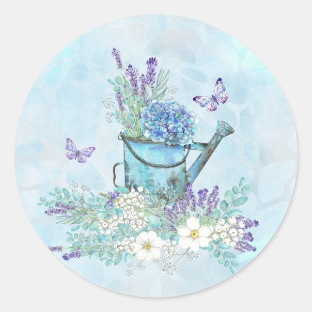 Sticker Rond Arrosage avec fleurs et papillons d'été (Devant)
