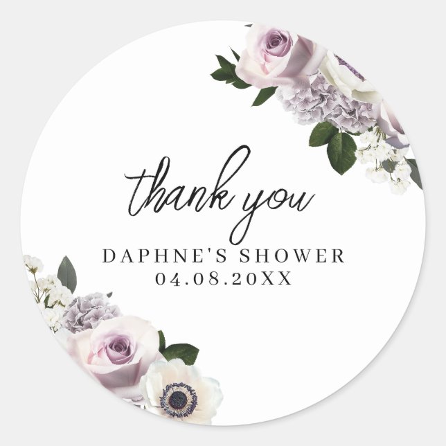 Sticker Rond Arrosage de mariage floral blanc et violet foncé (Devant)