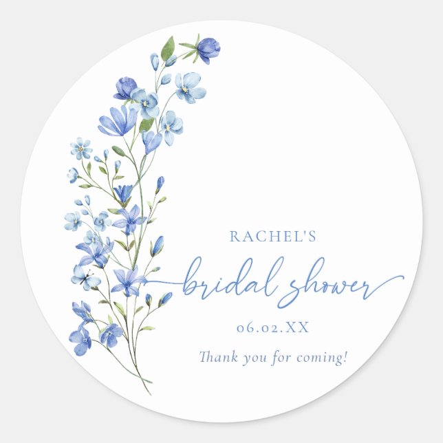Sticker Rond Arrosage Fleur de Wild Dusty Blue Mariage  (Devant)