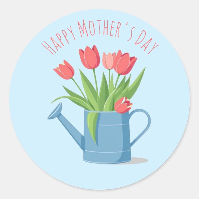 Sticker Rond Arrosage moderne chic bleu avec tulipes Fleurs (Devant)