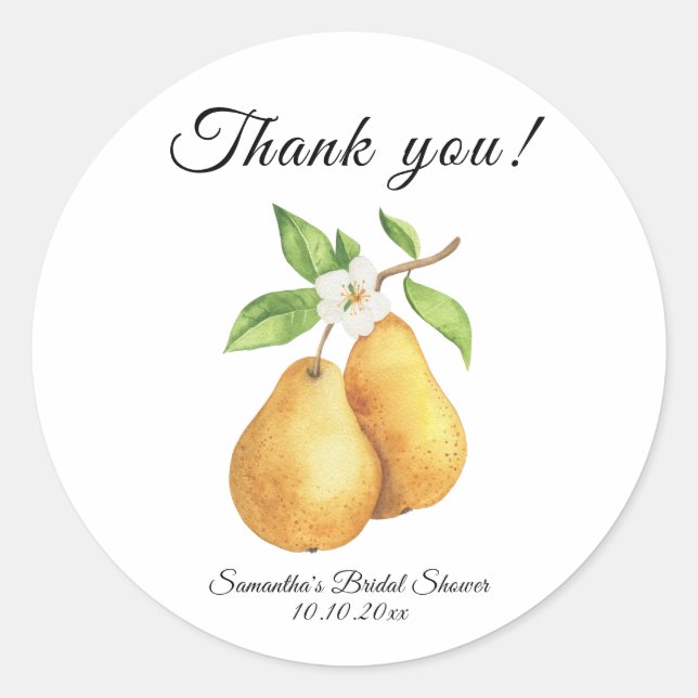Sticker Rond Arrosoir Mariage Remerciement Parfait Poire (Devant)