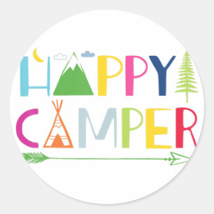 Sticker Rond Arrow Camper Happy Summer Camp Camping Cadeaux Hom
