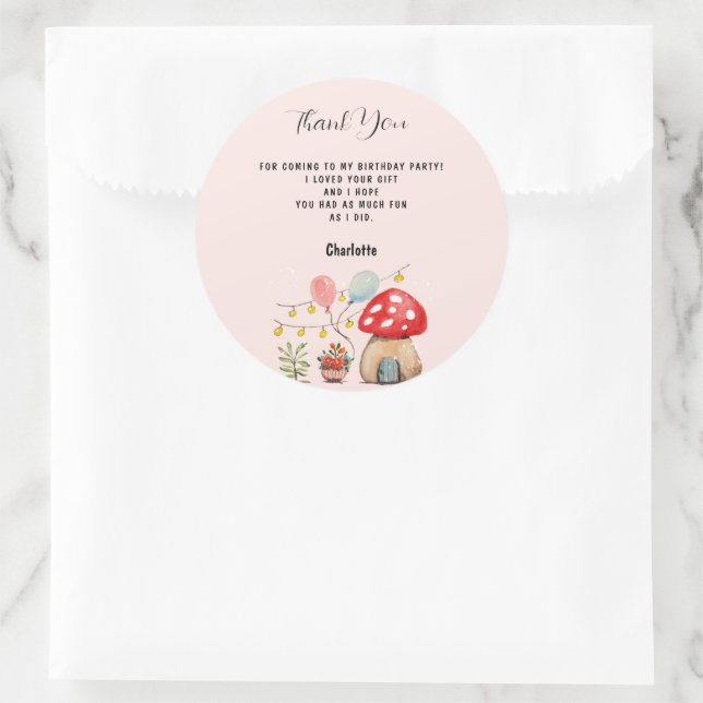 Sticker Rond Art à l'aquarelle Champignon et Fleurs Mignons (Sac)