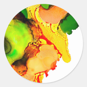 Sticker Rond art Abstrait alcool encre jaune vert