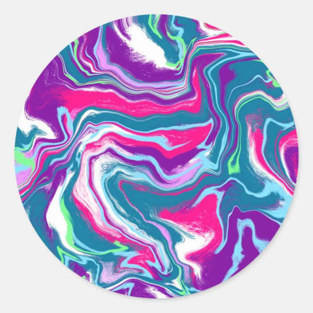 Sticker Rond Art Abstrait en marbre rose et bleu (Devant)