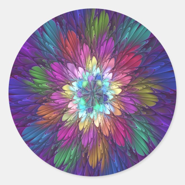 Sticker Rond Art abstrait fractal de fleurs psychédéliques colo (Devant)