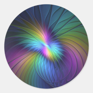 Sticker Rond Art abstrait fractal moderne coloré avec du bleu