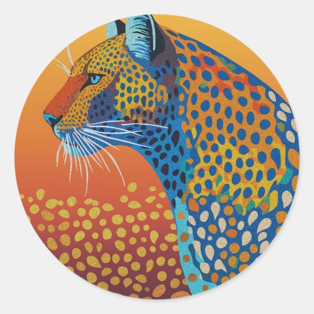 Sticker Rond Art Abstrait Léopard Vibrant (Devant)