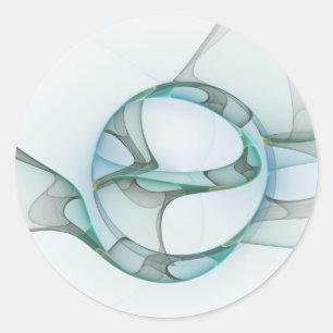 Sticker Rond Art Abstrait moderne Fractal Bleu Turquoise Gris