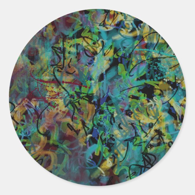 Sticker Rond Art abstrait multicolore griffonné (Devant)