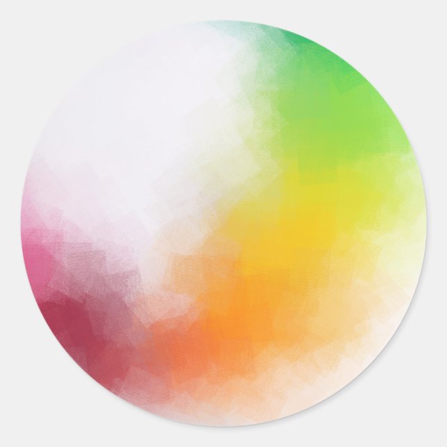 Sticker Rond Art Abstrait Rose Rouge Jaune Orange Bleu Vert (Devant)