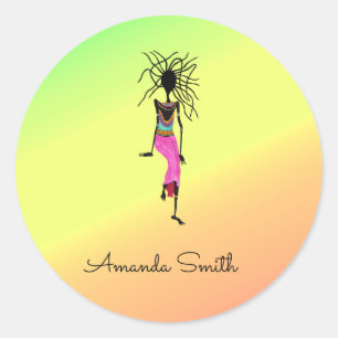 Sticker Rond Art africain, Coloré, Guerrière à monogramme