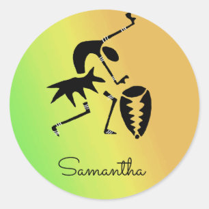 Sticker Rond Art Africain, Coloré, Super Danseur Silhouette