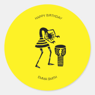 Sticker Rond Art Africain, Jolie Silhouette Music Girl