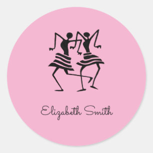 Sticker Rond Art Africain, Monogramme, Danseurs Silhouette
