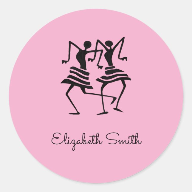 Sticker Rond Art Africain, Monogramme, Danseurs Silhouette (Devant)