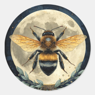 Sticker Rond Art aquarelle du bourdon éclairé par la lune Abe
