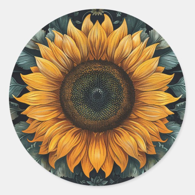 Sticker Rond Art botanique complexe du tournesol (Devant)