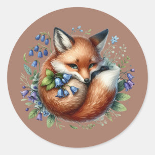Sticker Rond Art botanique du renard floral