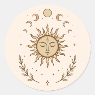 Sticker Rond Art Botanique Mystique des Phases Solaires et Luna
