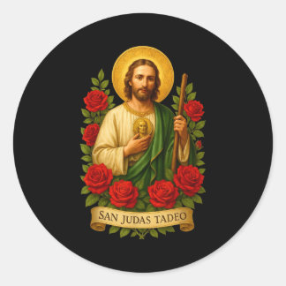 Sticker Rond Art catholique de saint Jude Thaddée avec des rose