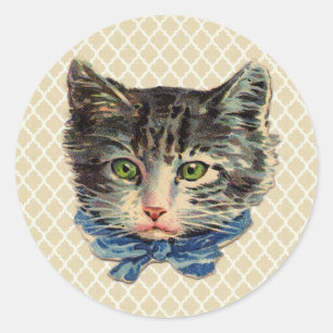 Sticker Rond Art Chat vintage
