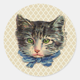 Sticker Rond Art Chat vintage