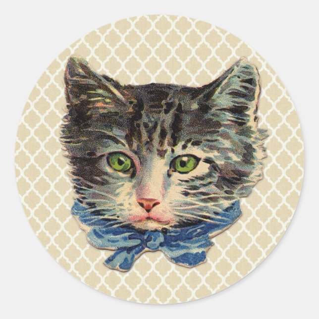 Sticker Rond Art Chat vintage (Devant)