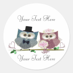 Sticker Rond Art Chouettes Mariages personnalisables