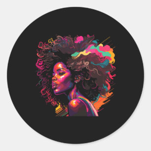 Sticker Rond Art coloré Black Queen Afro Melanin Driving Jun