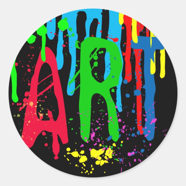 Sticker Rond ART couleur peinture drôle noir (Devant)