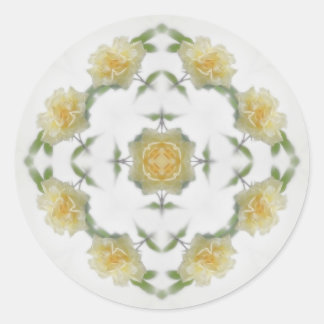 Sticker Rond Art crémeux 1 de kaléidoscope de rose jaune