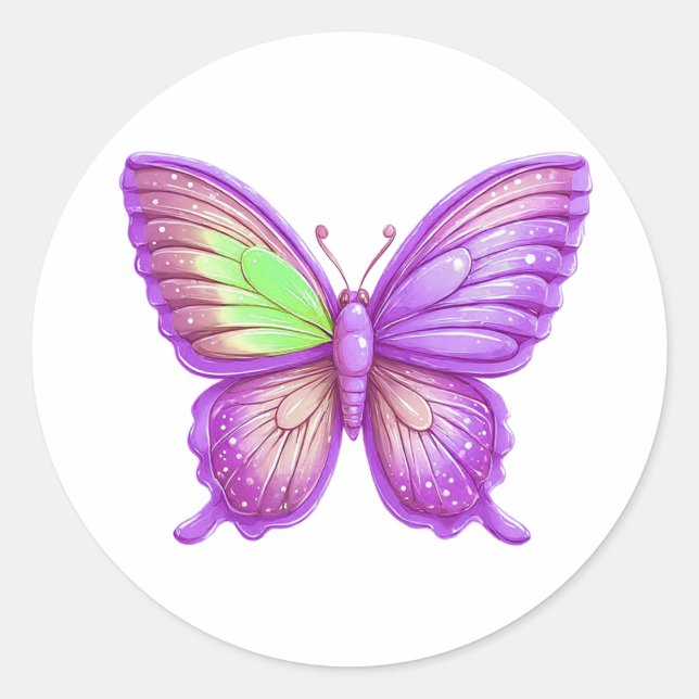 Sticker Rond Art de ballon papillon violet vibrant (Devant)