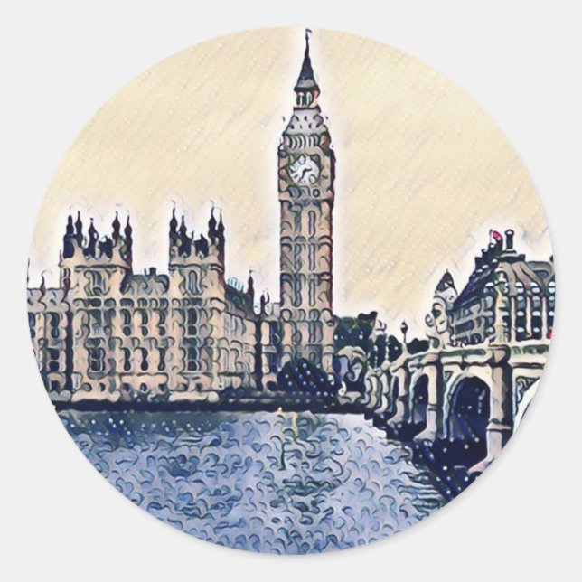 Sticker Rond Art de Big Ben London Watercolor (Devant)