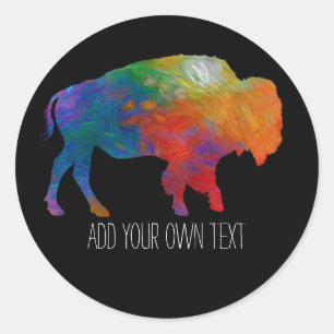 Sticker Rond art de bison coloré ajoutez votre propre texte sur