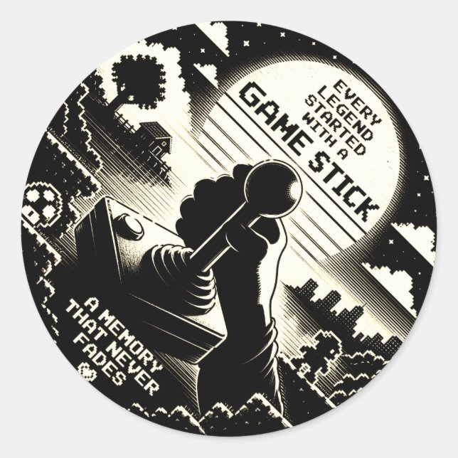 Sticker Rond Art de citation de joueur de joystick rétro arcade (Devant)
