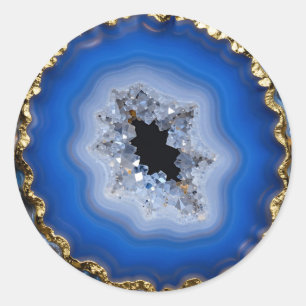 Sticker Rond Art de cristal de géode d'agate bleue à bordure do