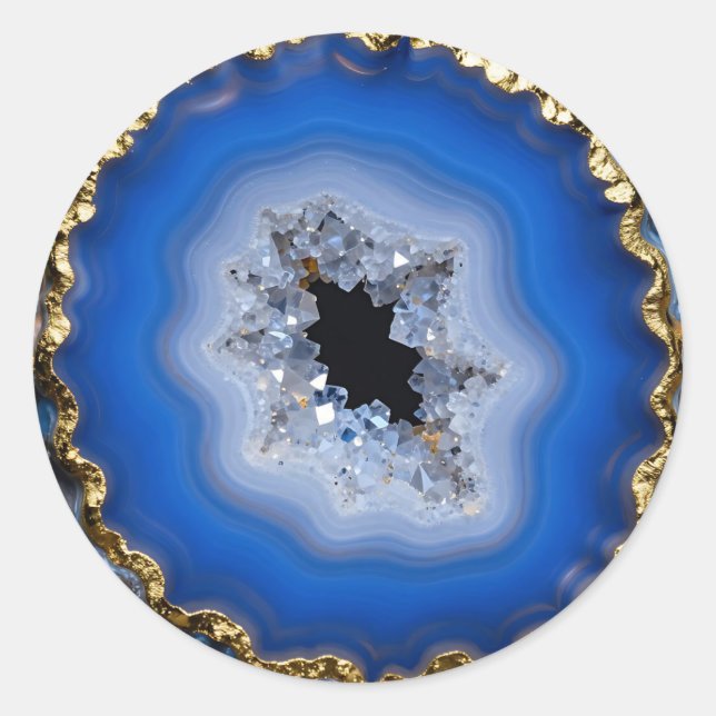 Sticker Rond Art de cristal de géode d'agate bleue à bordure do (Devant)