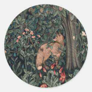 Sticker Rond Art de faune de renard de verdure de William Morri