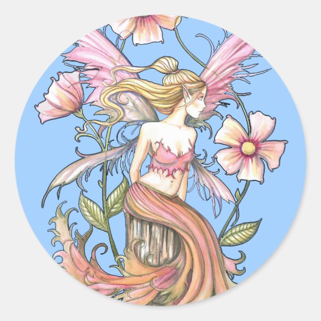 Sticker Rond Art de Fée à Fleur Rose (Devant)