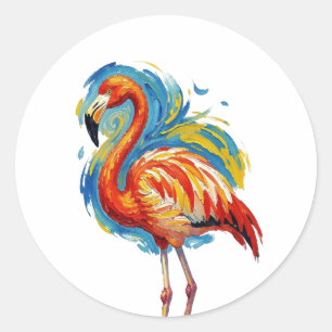 Sticker Rond Art de flamant abstrait aux coups de pinceau color
