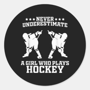 Sticker Rond Art de hockey drôle pour filles femmes jouer au ho