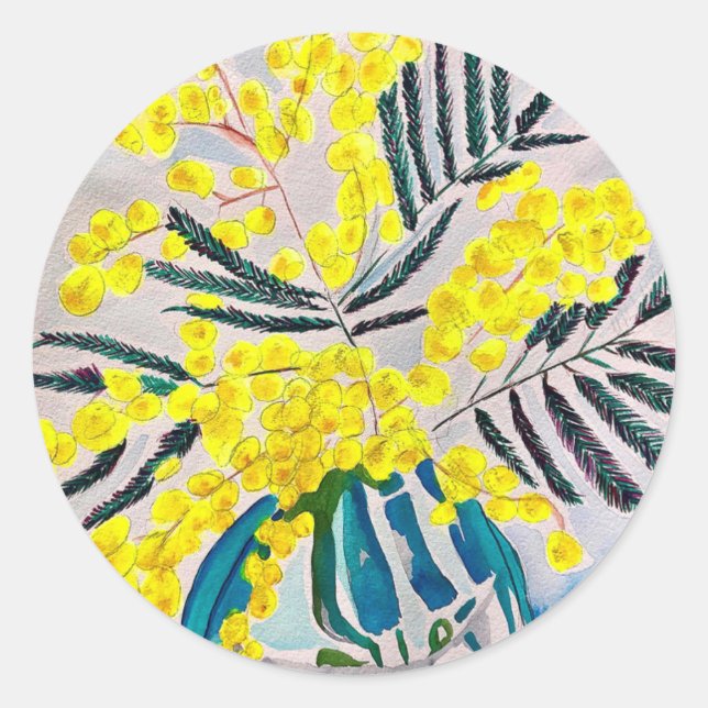 Sticker Rond Art de la fleur australienne native Acacia jaune (Devant)
