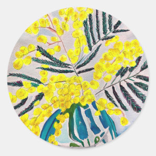 Sticker Rond Art de la fleur australienne native Acacia jaune