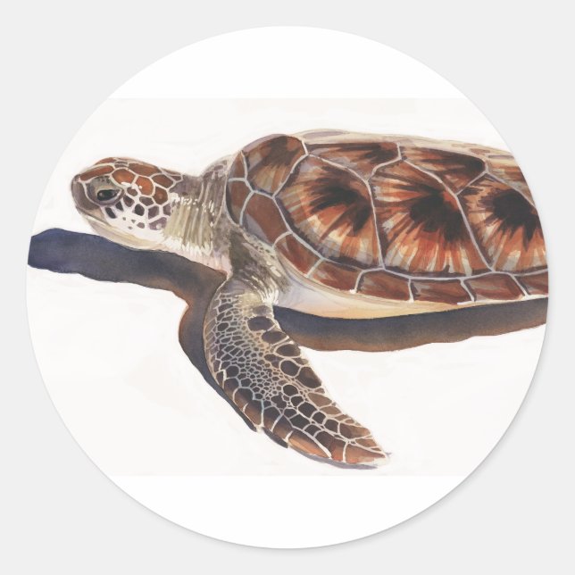 Sticker Rond Art de l'aquarelle de la faune de la tortue marine (Devant)