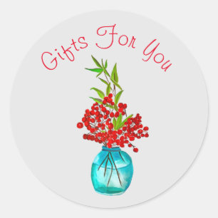 Sticker Rond Art de l'aquarelle Red Berries