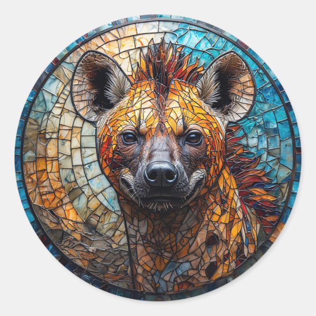 Sticker Rond ✨ Art de mosaïque de faune hyène (Devant)